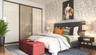 Cream and Green Leaf Wallpaper Design with Neutral Bedroom Decor | Livspace