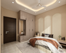 Brown Swing Wardrobe Design with Arched Shutters and Integrated Dresser
