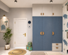 Blue and White 3-Door Swing Wardrobe with Fluted Shutters