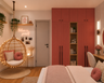 Red 4-Door Swing Wardrobe with Central Bookshelf