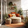 Contemporary Balcony Design with Floating Shelves and Wicker Chair