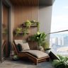 Modern Balcony Design with Wooden Slat Vertical Garden Wall