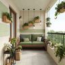 Contemporary Balcony Design with Striped Green Planter Backdrop