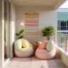 Bohemian Balcony Design with Neutral Wall with Striped Hanging and Lounge Chairs
