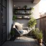 Contemporary Balcony Design with Reading Nook and Wall Display Shelves