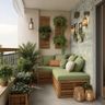 Contemporary Balcony Design with Neutral Wallpaper Print