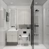 Modern Bathroom Design with Marble Vanity and Backlit Mirror