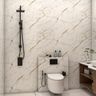 Off-White Tiles Contemporary Bathroom Design with Floating Vanity