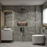 Contemporary Bathroom Design with Grey Marble Walls and Floating Vanity