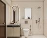 Modern Bathroom Design with Oval Mirror and Floating Vanity