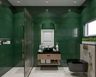 Contemporary Bathroom Design with Green Tiles and Wooden Vanity
