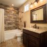 Classic Bathroom Design with Multicolour Tiles and Vanity Storage