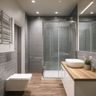 Contemporary Bathroom Design with Glass Shower Cubicle and Vanity Storage