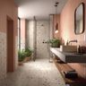 Modern Terrazzo Multicolor Bathroom Design with Ledge Vanity Storage