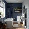 Contemporary Bathroom Design with Navy Tiles and Built In Bathtub