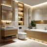 Off-White Modern Bathroom Design with Floating Vanity and LED Niche