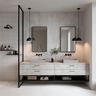 Minimal Double Sink Bathroom Design with Floating Vanity and Quartz Countertop
