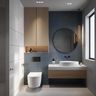 Modern Bathroom Design with Blue Ribbed Tile Wall and Floating Vanity
