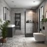 Grey Modern Bathroom Design with LED Mirror and Drawer Vanity Storage