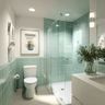 Modern Bathroom Design with Aqua Green Tiles and Glass Partition