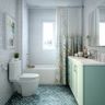 Classic Green White Bathroom Design with Vanity Storage and Rectangle Mirror