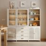 Matte Finish Scandinavian Crockery Unit Design in Off-White with Glass Display Cabinets