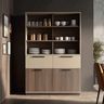 Contemporary Wood and Beige Crockery Unit Design with Open Display Shelves