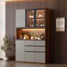 Modern Crockery Unit Design with Wood and Grey Matte Finish and Glass Display