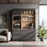 Contemporary Crockery Unit Design in Grey and Oak Finish