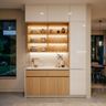 Modern White Walnut Crockery Unit Design with Display Shelves