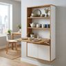White and Walnut Modern Compact Crockery Unit Design with Open Shelving Storage
