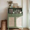 Vintage Sage Green Crockery Unit Design with Cane Panels