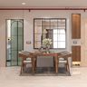 4-Seater Contemporary Dining Room Design with Wooden Table and Display Cabinets