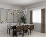 Modern 6-Seater Dining Room Design with Marble Table and Display Shelves