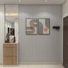 Modern Foyer Design with Shoe Storage and Diamond-Pattern Mirror Panel