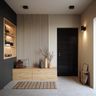 Oak Wood and Grey Modern Foyer Design with Matte Laminate and Shoe Storage