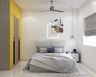 Modern Guest Bedroom Design with Upholstered Bed and Two Tone Wardrobe