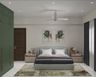 Contemporary Guest Bedroom Design with King Bed and Green Wardrobe