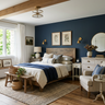 Contemporary Guest Bedroom Design with Blue Accent Wall and Queen Bed