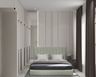 Minimal Guest Bedroom Design with Sage Green Bed and Wardrobe Storage