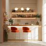 Modern Teak Finish Home Bar Design with Twin Long Open Shelves