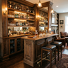 Contemporary Brown Home Bar Design with Dark Wood Storage Cabinets