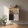 White and Wood Minimal Home Bar Design with Bottle Cubbies and Display Shelf