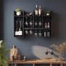 Modern Home Bar Design with Black Wood Matte Finish and Hanging Glass Holders