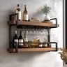Modern Home Bar Design with Wood and Metal Frame and Bottle Racks