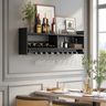 Contemporary Charcoal and Wood Home Bar Design with Wine Storage