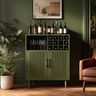 Classic Olive Green Home Bar Design with Wine Rack and Cabinets