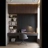 Walnut Slat Accent Wall Modern Home Office Design with Floating Desk Storage