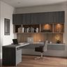 Wood and Grey Contemporary Study Home Office Design with Shelving and Drawers