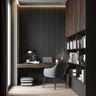 Modern Slatted Wall Home Office Design with Floating Study Desk